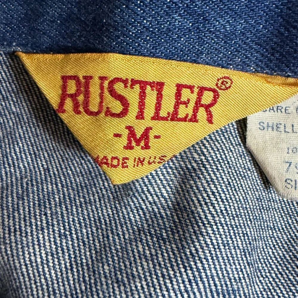 Vintage Rustler Denim Trucker‎ Jacket M Mickey's Get Stung Patch Punk Pins read